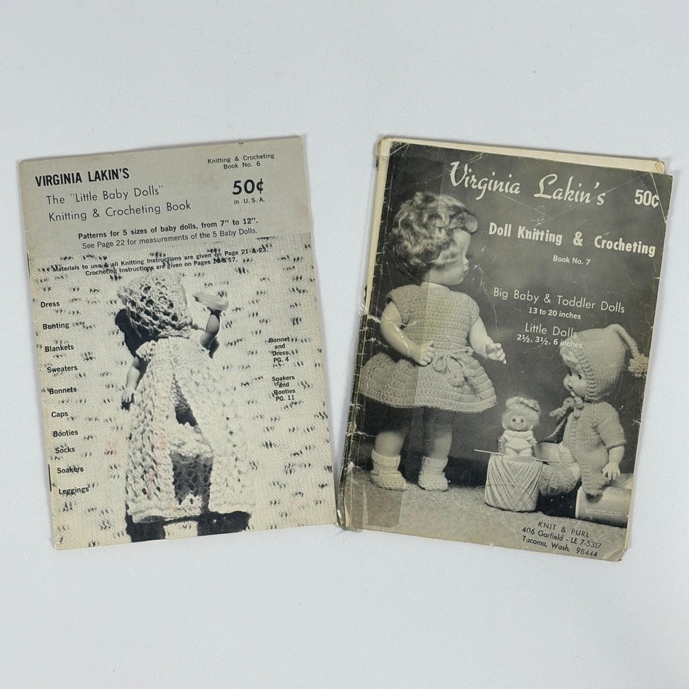 Virginia Lakin Knitting Crocheting Book No 6 7 Vintage Doll Pattern Booklets Lot